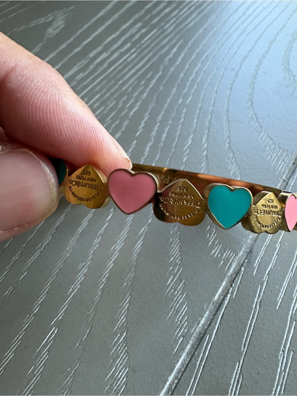FASHION Gold plated Heart Bracelet with Pink and Teal Enamel - Picture 5 of 10